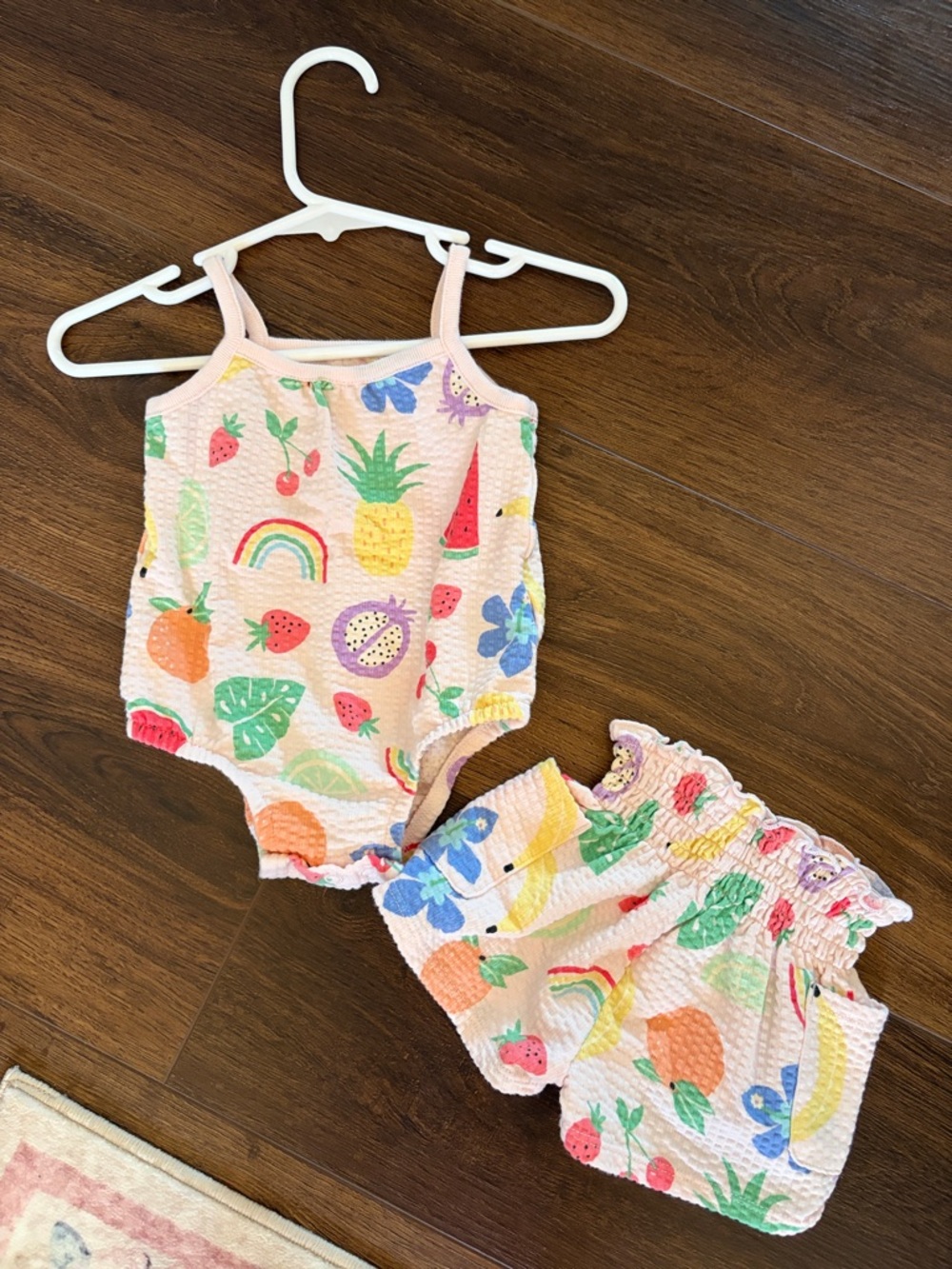 Garanimals Pink Fruit & Rainbow Smocked Tank Romper